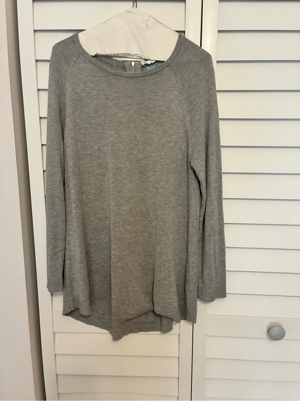 Joan Vass Gray Lightweight Crewneck Tunic Sweater